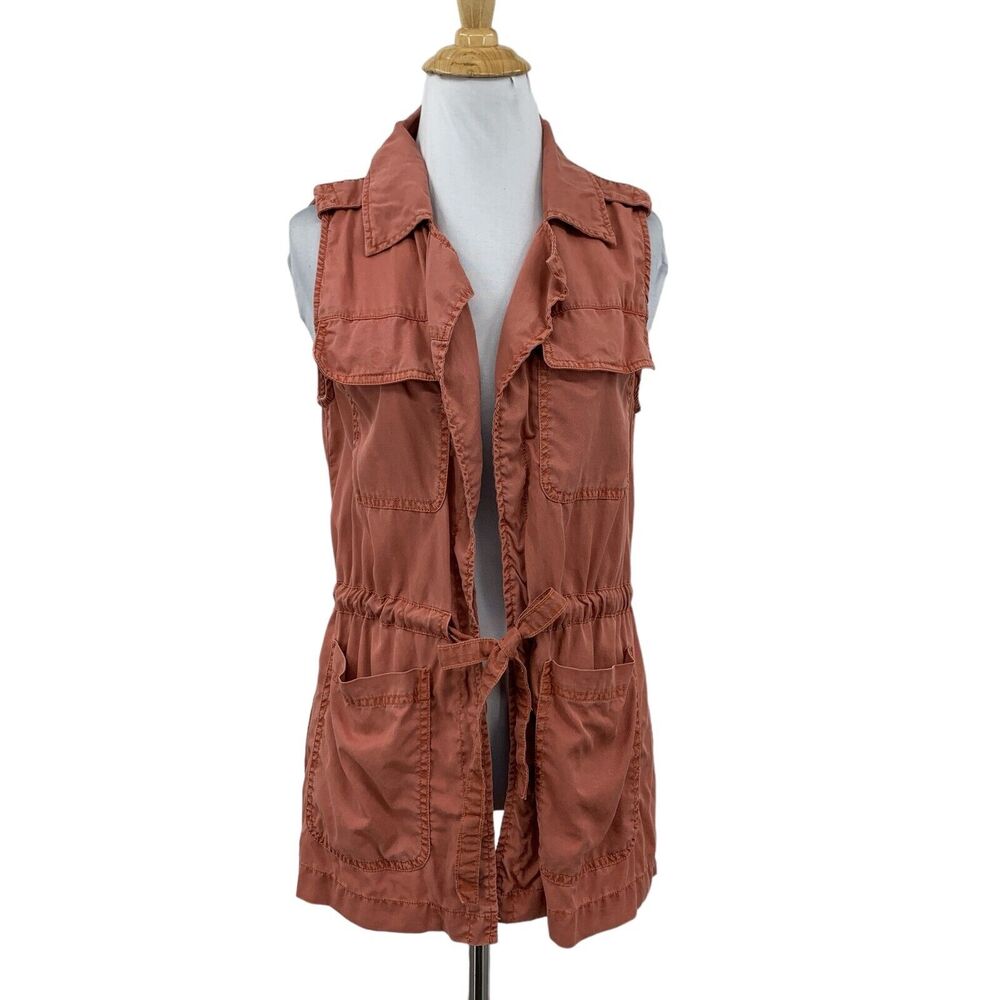 Sanctuary Vest Jacket Womens XS Extra Small Faded Brick Utility Tie Waist Tunic